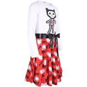 Kids Girls Skater Long Sleeves White Panelled Cat Skeleton Halloween Dresses - A2Z 4 Kids