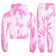 A2Z 4 Kids Tie Dye Pink Tracksuit Cropped Hoodie with Jogger Sweatpants Gym Sports Activewear Cord Set Girls Children Age 5-6, 7-8, 9-10, 11-12 and 13 years