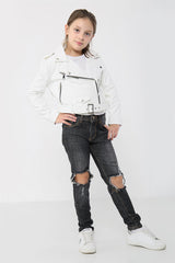 A2Z 4 Kids Girls PU Leather Jacket Zip Up Biker Trendy Belted Coats 5-13 Years