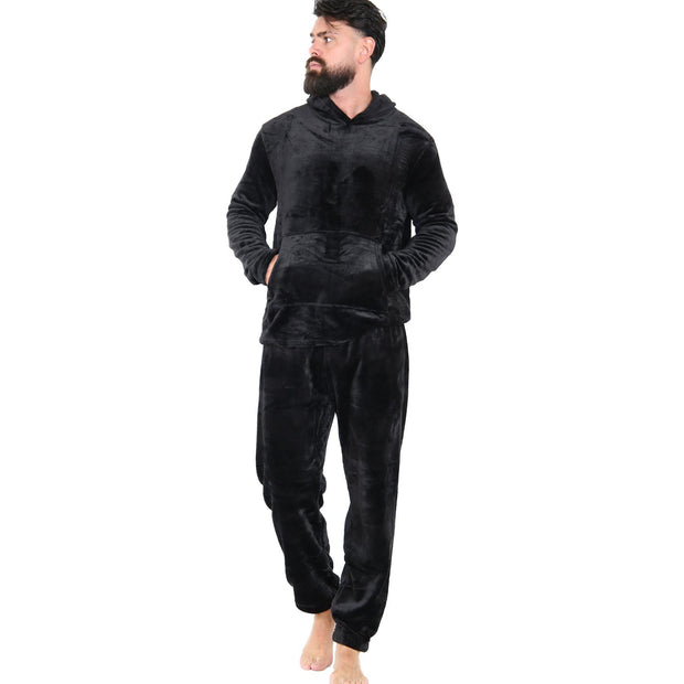 Mens Pyjamas Soft Warm Fleece Adults Hooded Pyjamas 2 Piece Gift Set For Mens