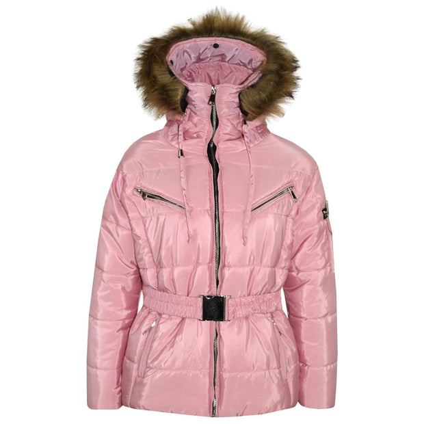 A2Z 4 Kids Kids Girls Jackets Baby Pink Puffer Hooded Stylish Detachable Faux Fur Padded Zipped Belted Slim Fit Warm Coats New Age 5 6 7 8 9 10 11 12 13 Years