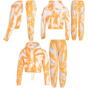 Kids Tie Dye Tracksuit Gym Cropped Hoodie Sweatpants Cord Set Girls Age 5-13