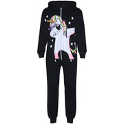 A2Z 4 Kids Kids Girls 100% Cotton Onesie Black Dabbing Unicorn & Starts Print All In One Jumpsuit Playsuit Nightwear New Age 5 6 7 8 9 10 11 12 13 Years