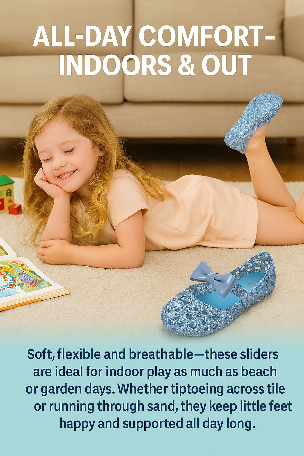A2Z 4 Kids Girls Glitter Sliders PVC Soft Jelly Slip-On Bow Shoes Summer Holiday
