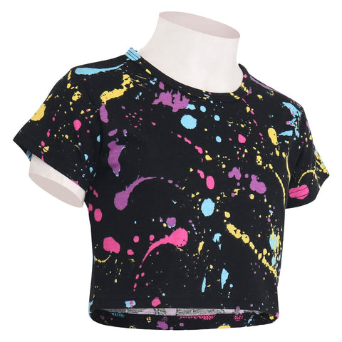 Kids Pastel Splash Crop Top & Shorts Set Active Wear Summer Girls Boys Age 5-13