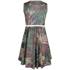 Kids Girls Skater Dress Sleeveless Camo Leaf Print Party Fashion Summer Dresses