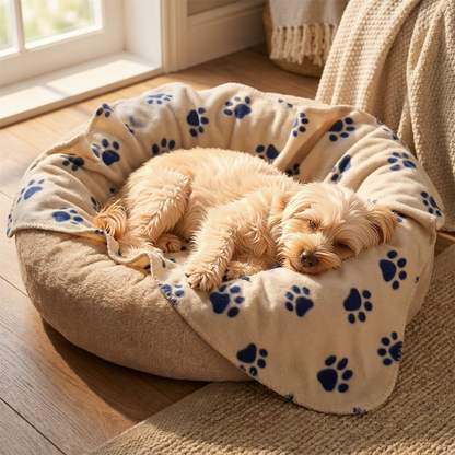 A2Z Cosy Fleece Pet Blanket 70 x 70 cm Soft Paw Print Polyester Mat