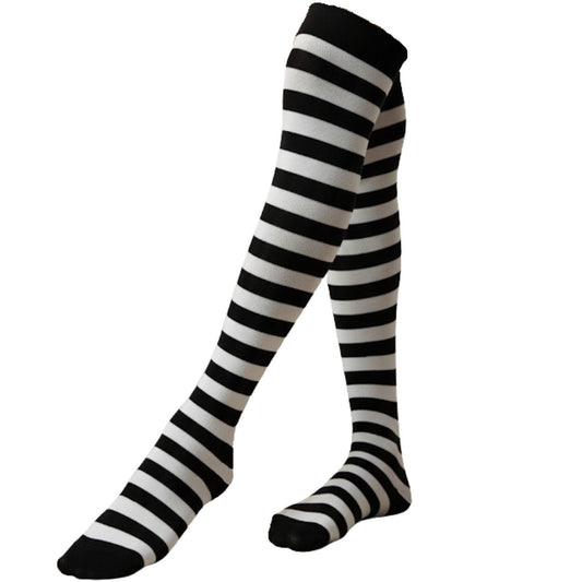 Kids Striped Over Knee Socks Black & White Halloween Witch Clown Fancy Dress