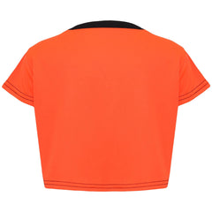 A2Z 4 Kids Black and Neon Orange Crop Top and Shorts Set Contrast Colour Short Sleeves T Shirt Summer Outfit 2 Piece Activewear Girls Boys Age 5-13 years