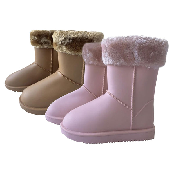 Kids Girls Ladies Warm Rain Boots with Faux Fur Lining Waterproof PVC Mummy Boot