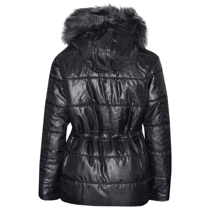 Kids Girls Jackets Puffer Hooded Detachable Faux Fur Wet Look Padded Long Coats