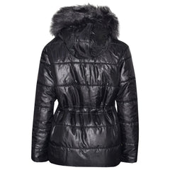 Kids Girls Jackets Puffer Hooded Detachable Faux Fur Wet Look Padded Long Coats