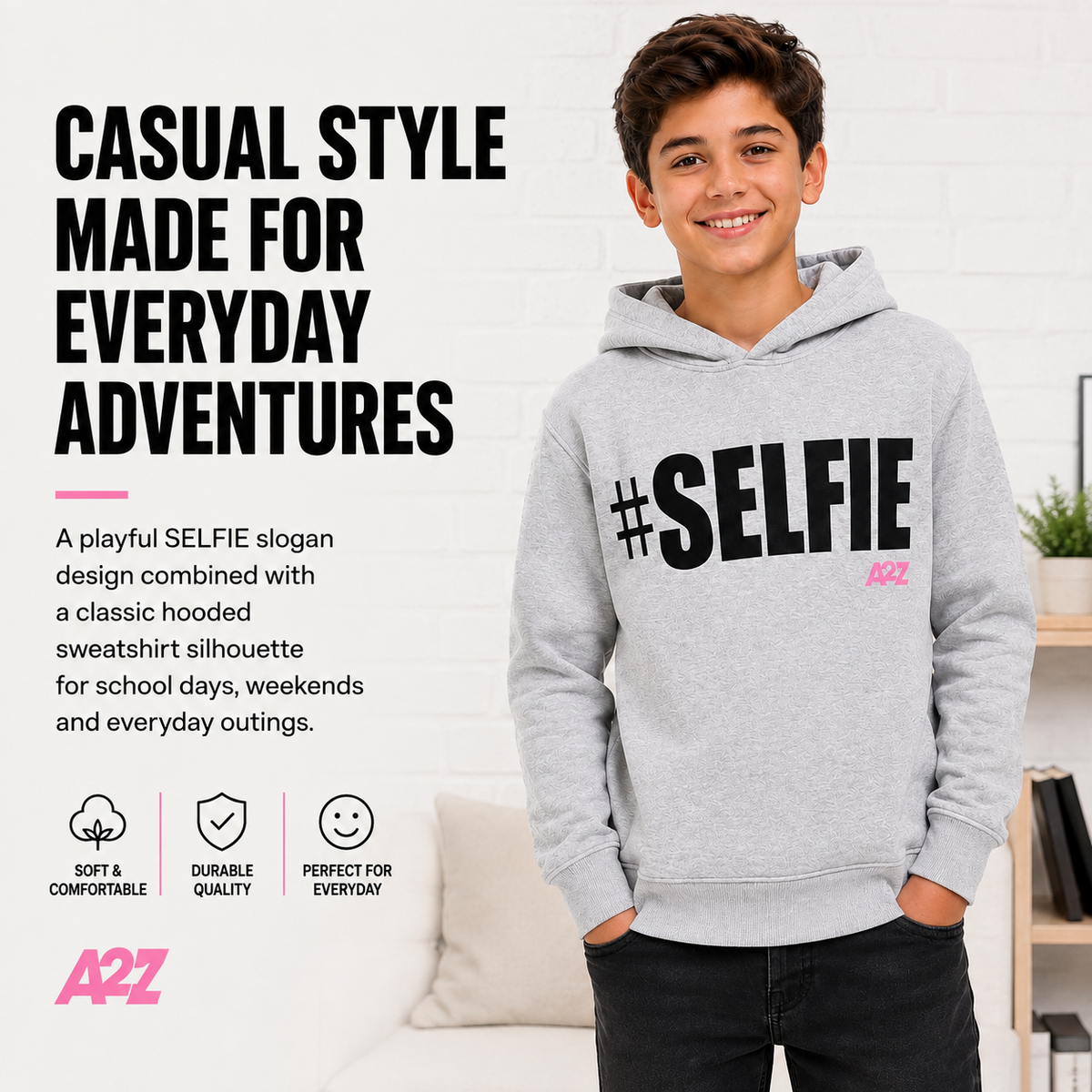 Kids Girls Boys Sweat Shirts Tops #Selfie Hooded Jumpers Hoodies New Age 2-13 Yr