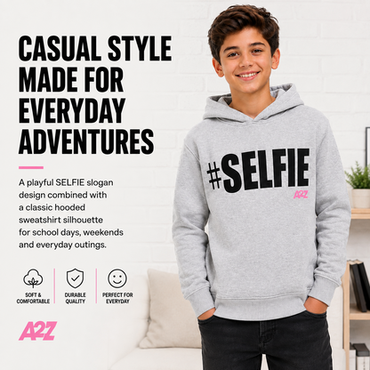 Kids Girls Boys Sweat Shirts Tops #Selfie Hooded Jumpers Hoodies New Age 2-13 Yr