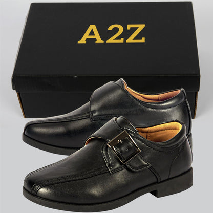 Kids Boys Teens Black School Shoes PU Leather Touch Fasten Strap Size 10 to 5