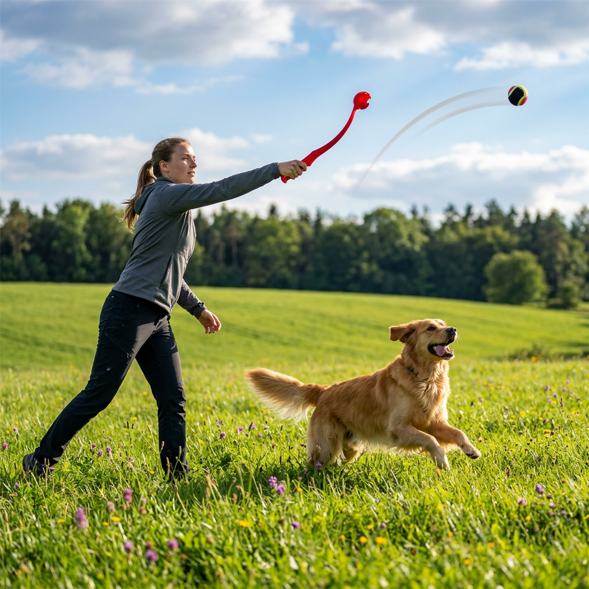 A2Z Medium Dog Ball Thrower With Tennis Ball Lightweight Fetch Launcher