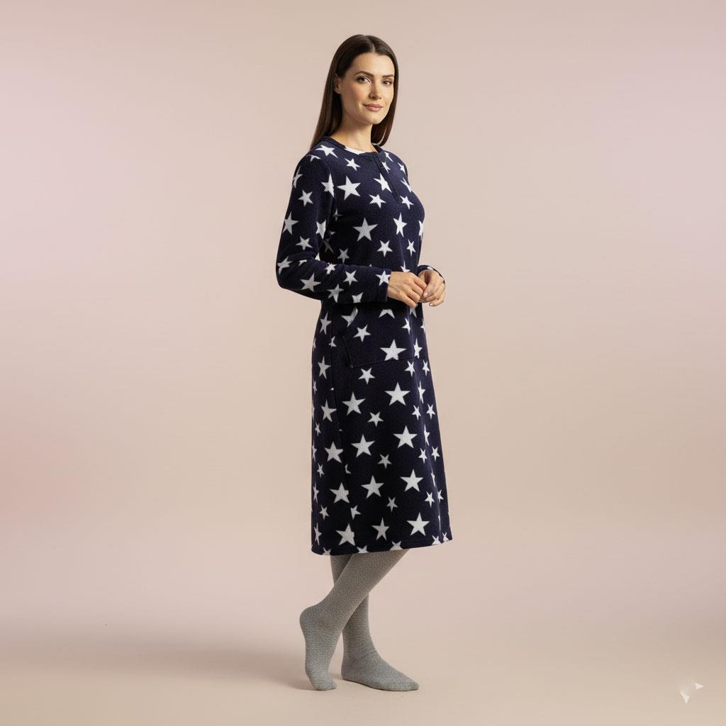 Ladies Fleece Nightie Long Sleeve Dress with Pockets Sizes 10-24