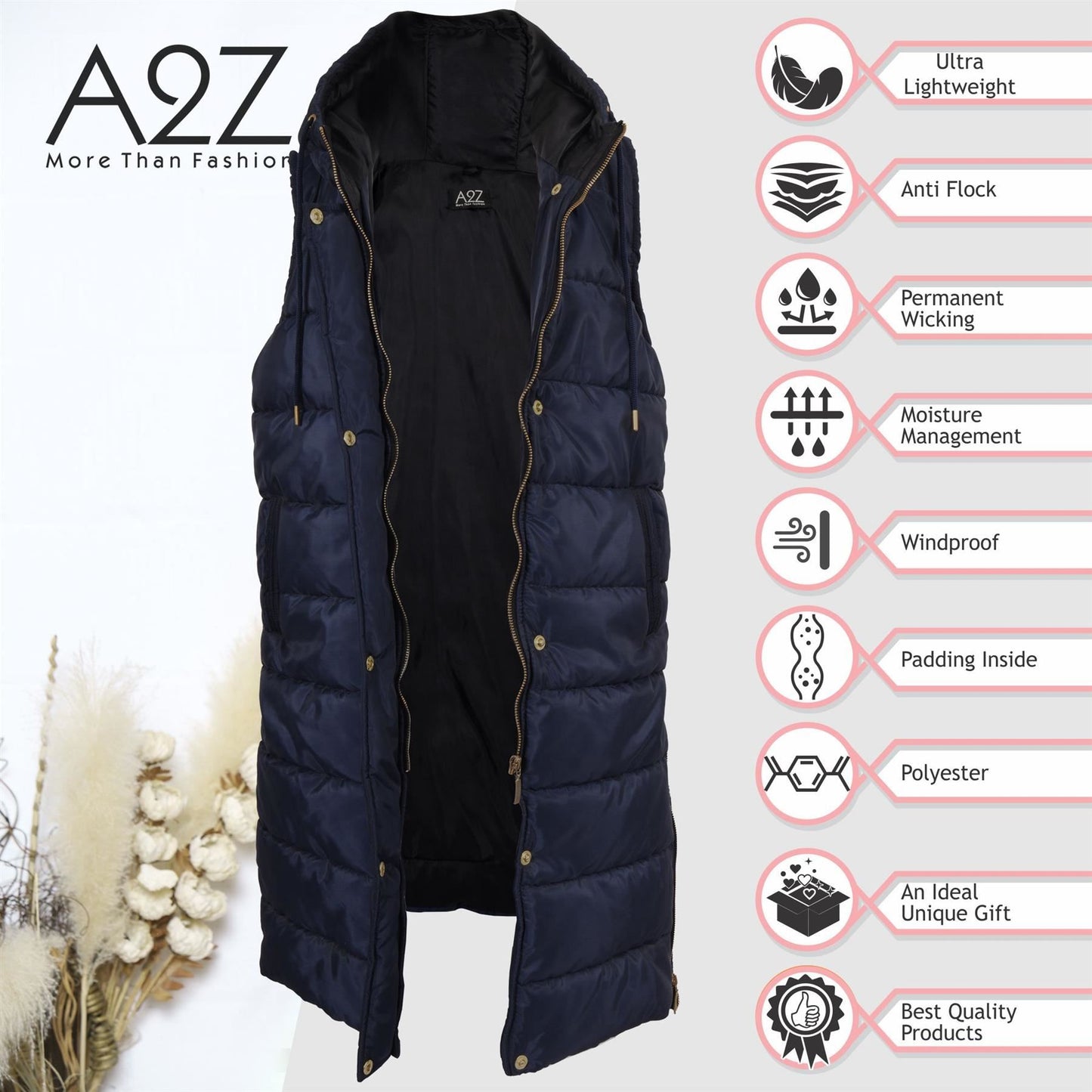 Kids Girls Oversized Gilet Long Line Hooded Quilted Jacket Long Sleeveless Coat