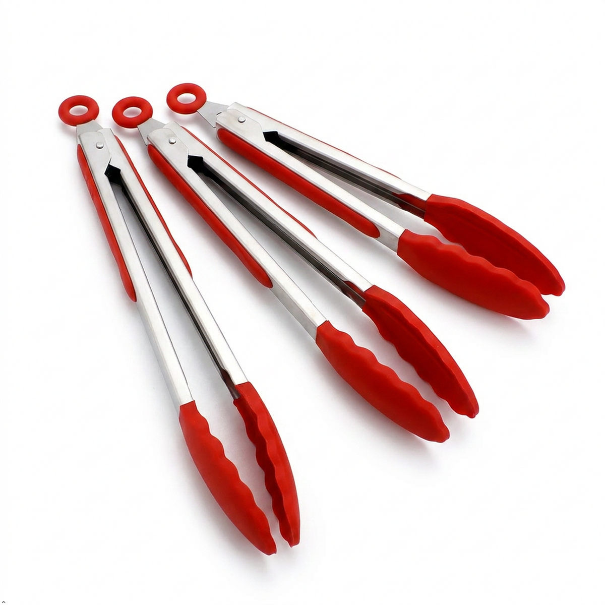 Silicone Grip Tongs Pack of 3 Heat Resistant Kitchen BBQ Cooking Serving Tongs