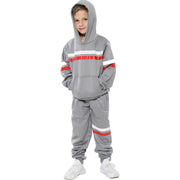 A2Z 4 Kids Girls Boys Tracksuit Designer's Plain Steel Grey Contrast With Red & White Stripes Fleece Hooded Hoodie Top Bottom Workout Running Jogging Suit Gymwear Joggers Age 5 6 7 8 9 10 11 12 13 Years