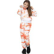 A2Z 4 Kids Girls Tracksuit Designer's Tie Dye Print Fleece Orange Hooded Zip Up Hoodie & Bottom Jogging Suit Joggers Age 5 6 7 8 9 10 11 12 13 Years