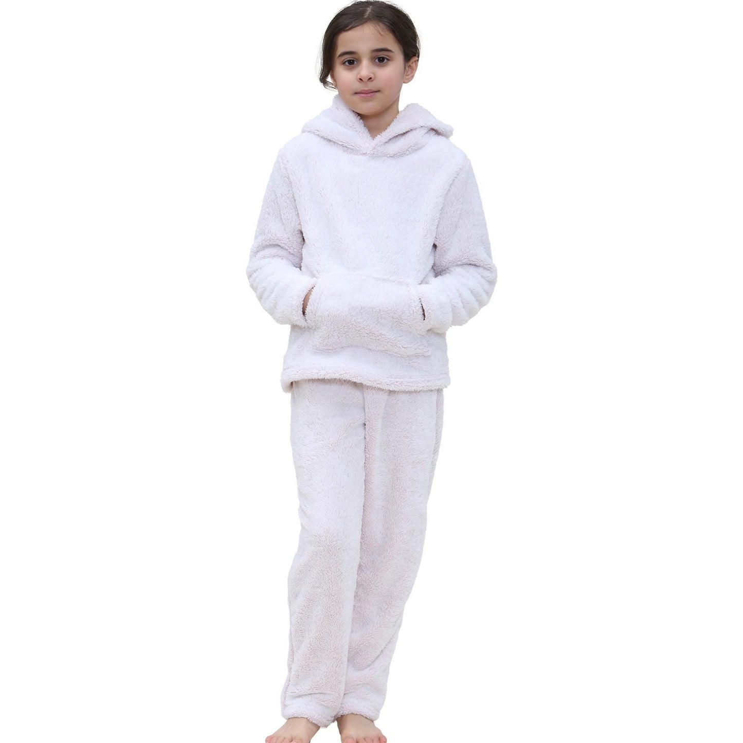 Kids Boys Girls Plain Pyjama Extra Soft Loungewear Thick Pile Fleece PJS Set