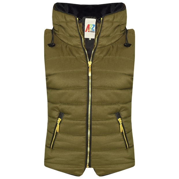 A2Z 4 Kids Kids Girls Boys Designer's Olive Sleeveless Hooded Padded Quilted Puffer Bubble Gilet Bodywarmer Jackets 5 6 7 8 9 10 11 12 13 Yr