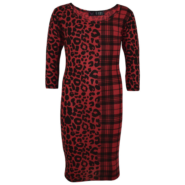 Kids Girls Leopard & Tartan Print Midi Dress Legging Top Bottom Age 5-13 Years