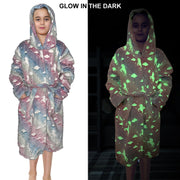 Kids Girls Fleece Glow In The Dark Sherpa Hooded Unicorn Dressing Gown Soft Robe