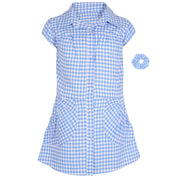 Kids Girls Gingham School Dress Check Printed Dresses With Matching Scrunchies - A2Z 4 Kids