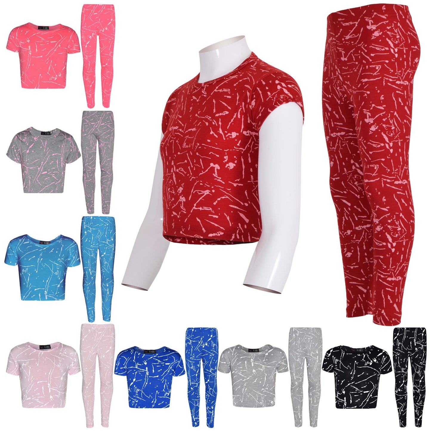 Girls Top Kids Splash Print Stylish Crop Top & Fashion Legging Set Age 7-13 Year