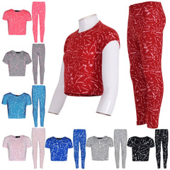 Girls Top Kids Splash Print Stylish Crop Top & Fashion Legging Set Age 7-13 Year