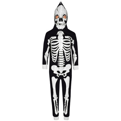 Kids Girls Boys Skeleton Print Pyjama Onesie White All In One Halloween Costume - A2Z 4 Kids