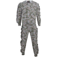 Kids Jogging Suit Girls Plain Frill Sleeve Lounge Suit Tracksuit Top Bottom 2-13
