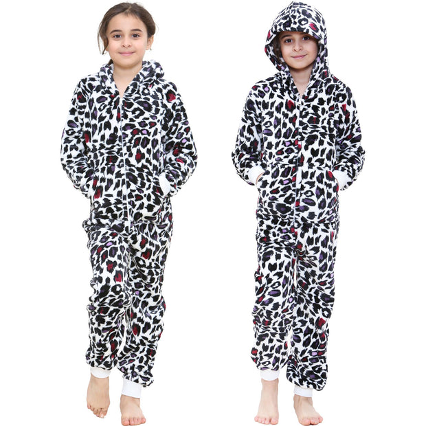 A2Z 4 Kids Girls Onesie Leopard Pyjama Sets Onesie One Piece Hooded All In One