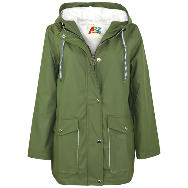 A2Z 4 Kids PU Raincoat Green Jackets Windbreaker Waterproof Parka Shower Resistant Hooded Raincoat Girls Boys Age 5-13 Years