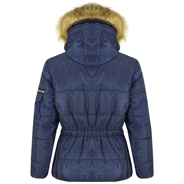 A2Z 4 Kids Kids Girls Jackets Navy Puffer Hooded Stylish Detachable Faux Fur Padded Zipped Belted Slim Fit Warm Coats New Age 5 6 7 8 9 10 11 12 13 Years