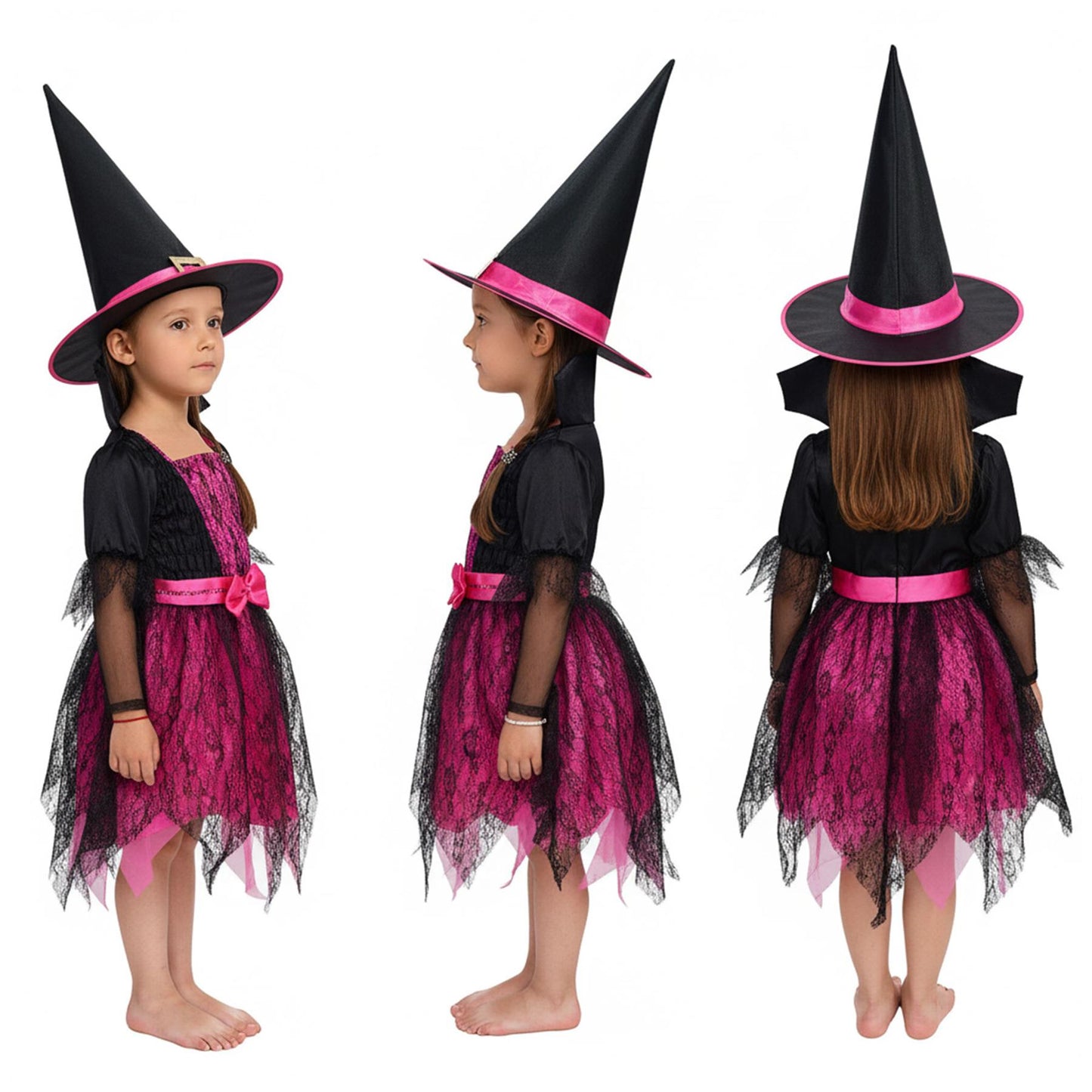 A2Z 4 Kids Girls Halloween Witch Costume Dress with Hat Lace Fancy School Outfit