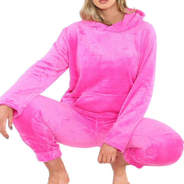 A2Z Womens Pyjamas Soft Warm Fleece Twosie Adults Hooded Long Sleeves Pyjamas 2 Piece Gift Set Size S-2XL