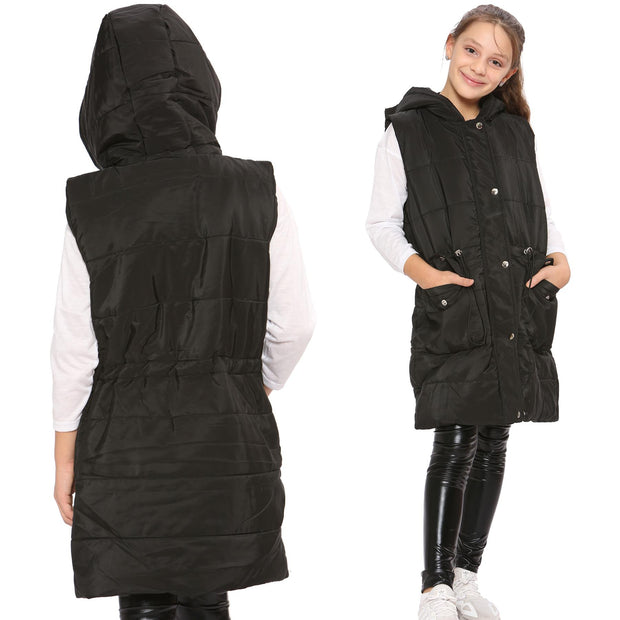 Kids Girls Fashion Oversized Gilet Long Line Jacket Long Sleeveless Coat 7-13 Yr
