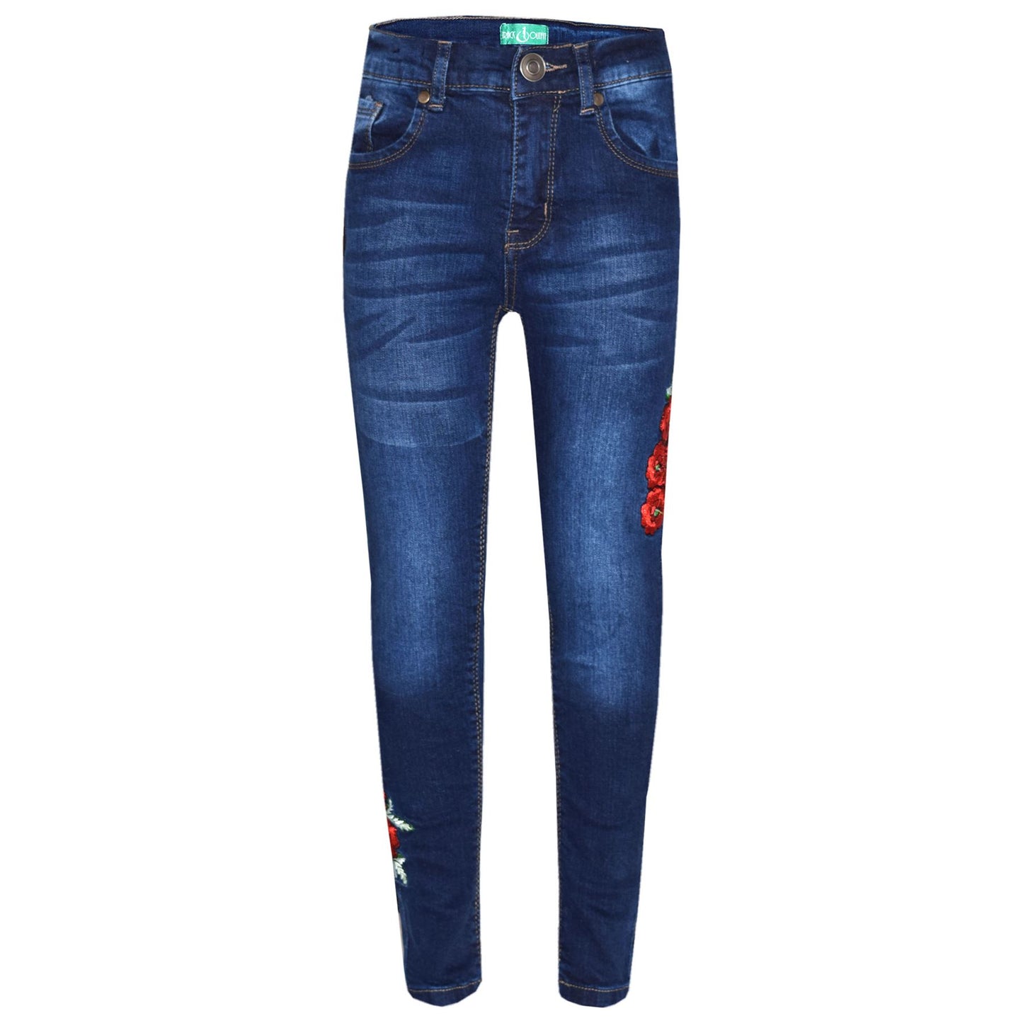 Girls Stretchy Jeans Kids Roses Print Denim Pants Trousers Jeggings 5-13 Years