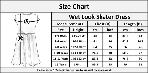 Kids Girls Skater Dress Wet Look Summer Party Fashion Top Outfit Dresses 5-13 Yr