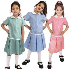 Kids Girls 2 Pack Uniform School Zip Up Gingham Dress With Matching Scrunchies