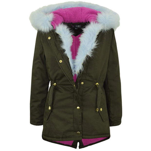 Kids Hooded Jacket Girls Fur Parka School Jackets Outwear Coat 5-13 Years