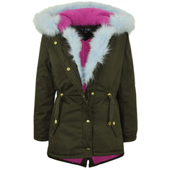Kids Hooded Jacket Girls Fur Parka School Jackets Outwear Coat 5-13 Years