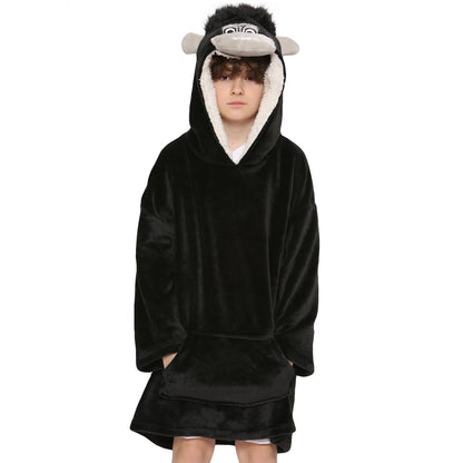 Kids Girls Boys Oversized Hoodie Blue Tartan Printed Snuggle Soft Fleece Blanket