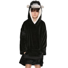 Kids Girls Boys Oversized Hoodie Blue Tartan Printed Snuggle Soft Fleece Blanket