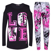 A2Z 4 Kids Girls Love Print Top Short Sleeve T-Shirt & Splash Print Fashion Leggings Set Age 5-13 years