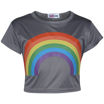 A2Z 4 Kids Girls Crop Tops Rainbow Print Steel Grey Stylish Fahsion Trendy T Shirt Tank Top & Tees New Age 5 6 7 8 9 10 11 12 13 Years