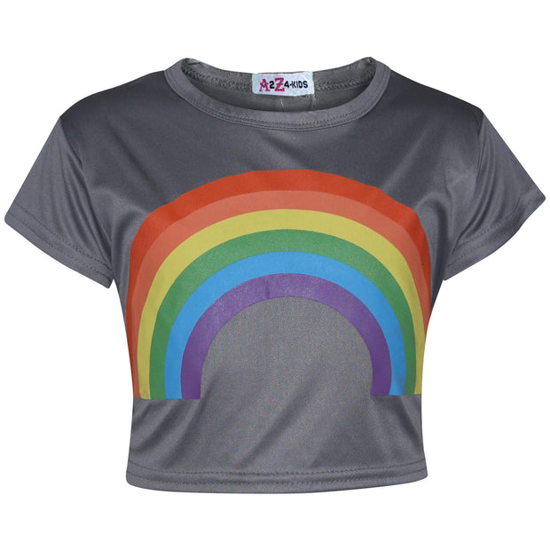 A2Z 4 Kids Girls Crop Tops Rainbow Print Steel Grey Stylish Fahsion Trendy T Shirt Tank Top & Tees New Age 5 6 7 8 9 10 11 12 13 Years